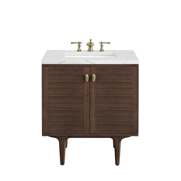 James Martin Vanities Amberly 30in Single Vanity, Mid-Century Walnut w/ 3 CM Ethereal Noctis Top 670-V30-WLT-3ENC - main